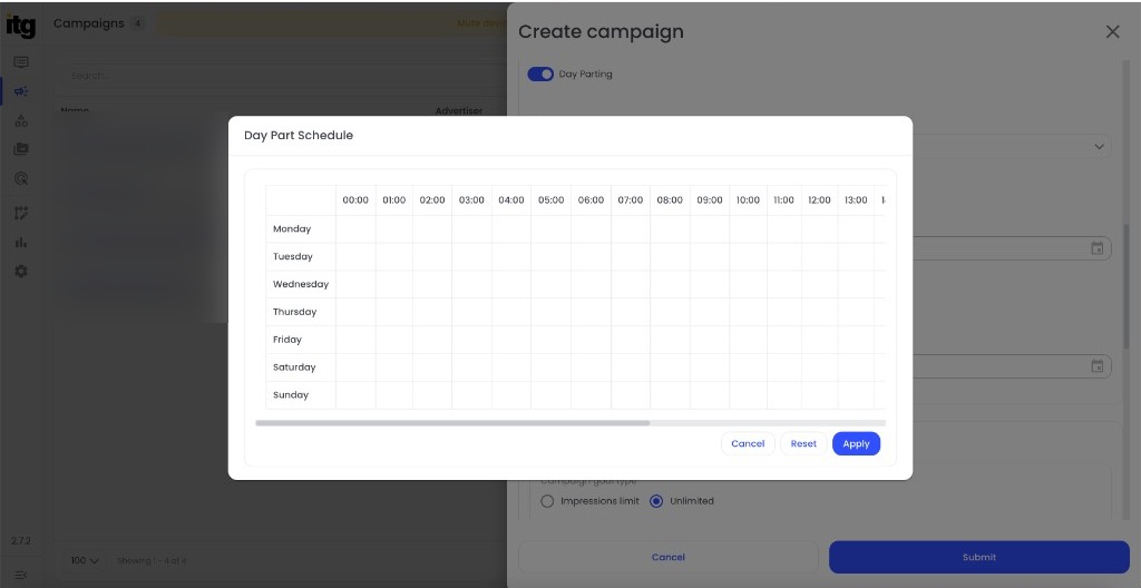 Day part schedule editor